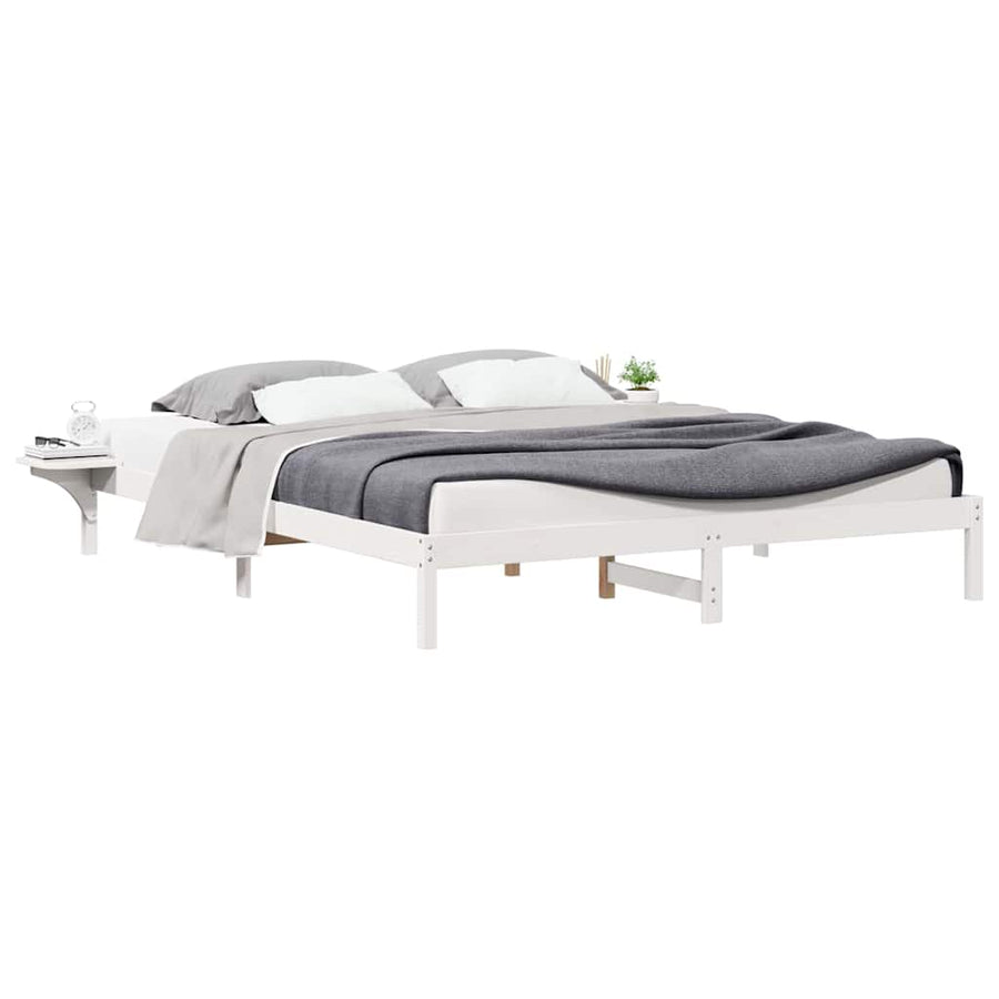 Bedframe met Zijtafels Wit 180 x 220 cm Massief grenenhout