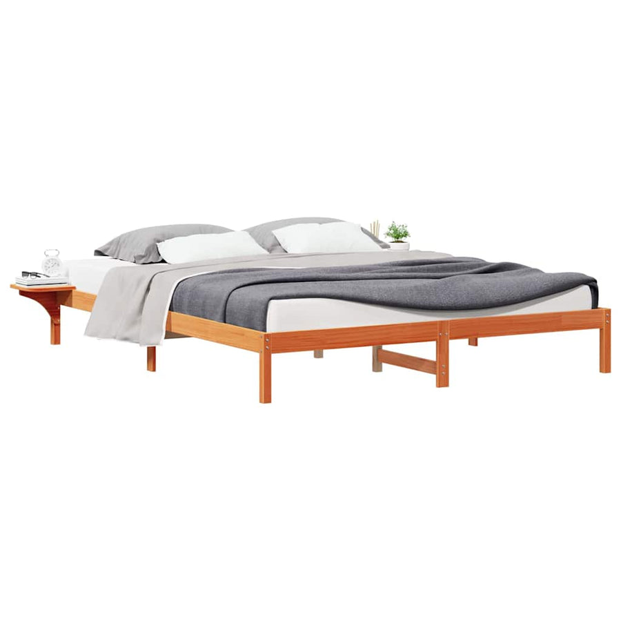 Bedframe met Zijtafels Wasbruin 200 x 220 cm Massief grenenhout
