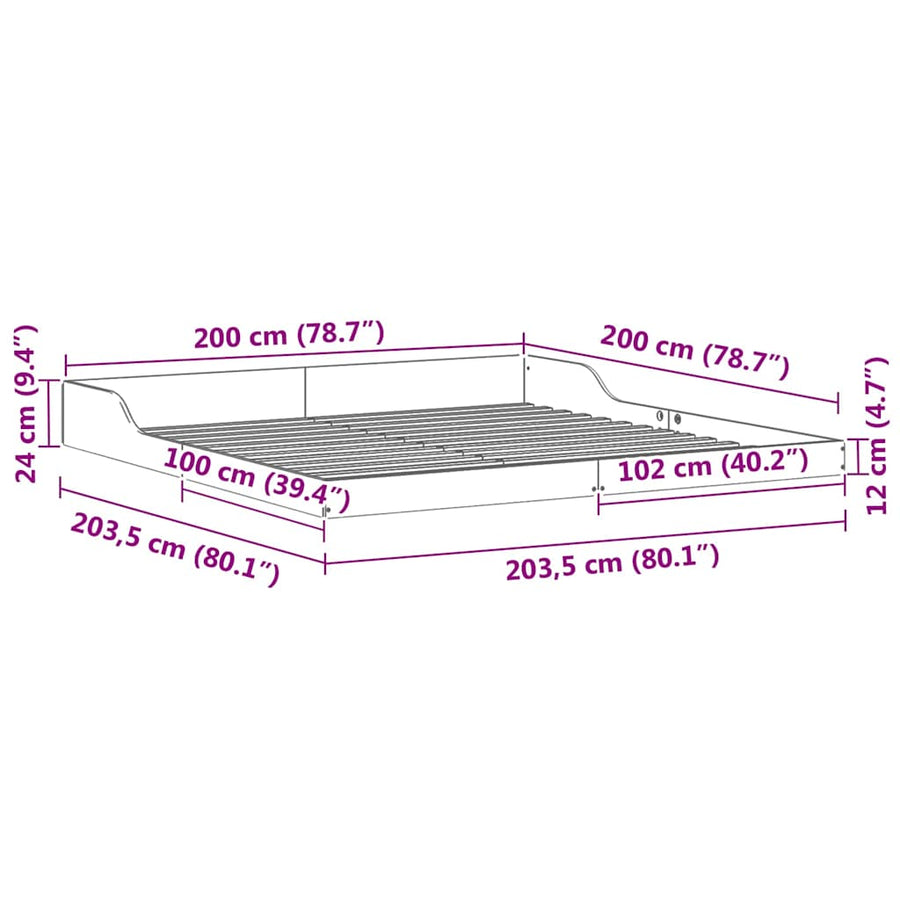 Bedframe Wasbruin 200 x 200 cm Grenenhout