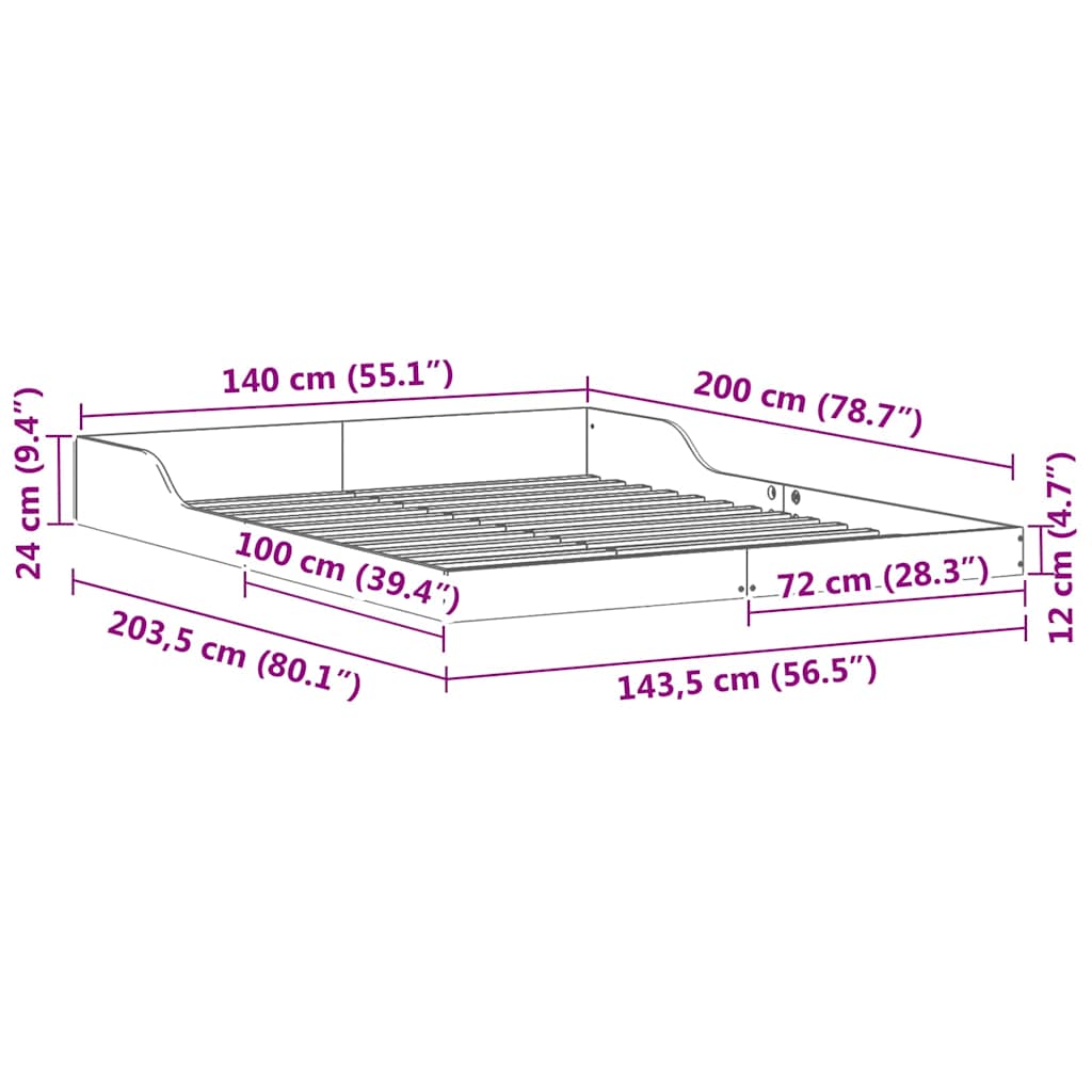 Bedframe Wasbruin 140 x 200 cm Massief grenenhout