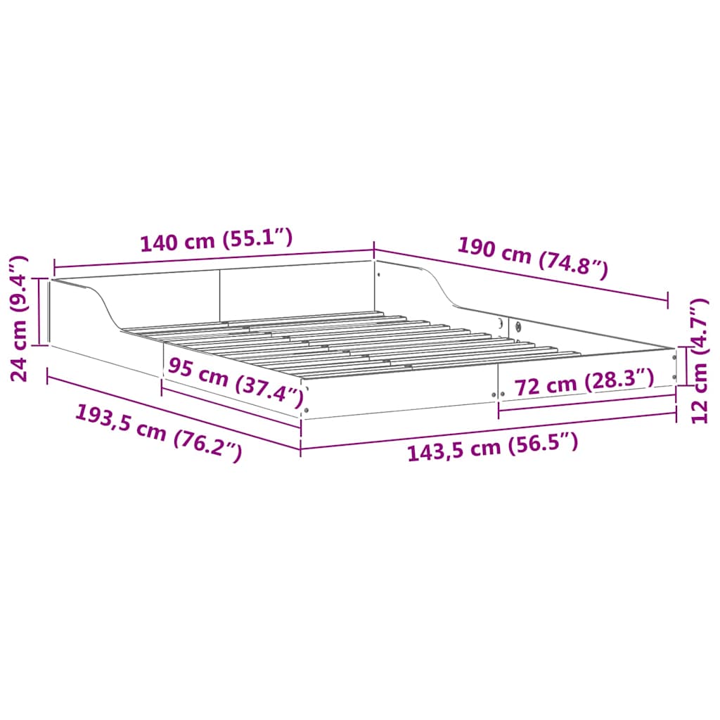 Bedframe Wit 140 x 190 cm Massief grenenhout