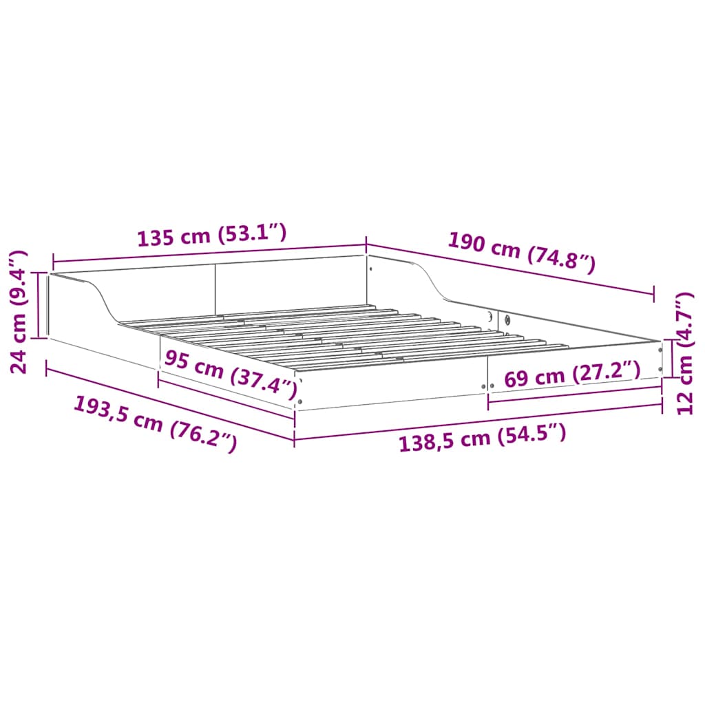 Bedframe Wit 135 x 190 cm Massief grenenhout