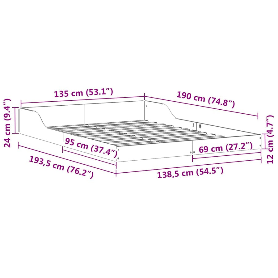 Bedframe Wit 135 x 190 cm Massief grenenhout