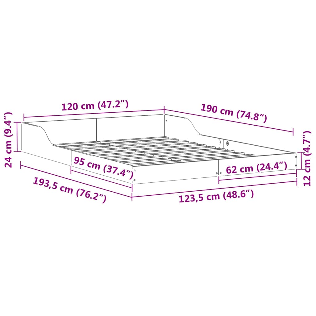 Bedframe Wasbruin 120 x 190 cm Massief grenenhout