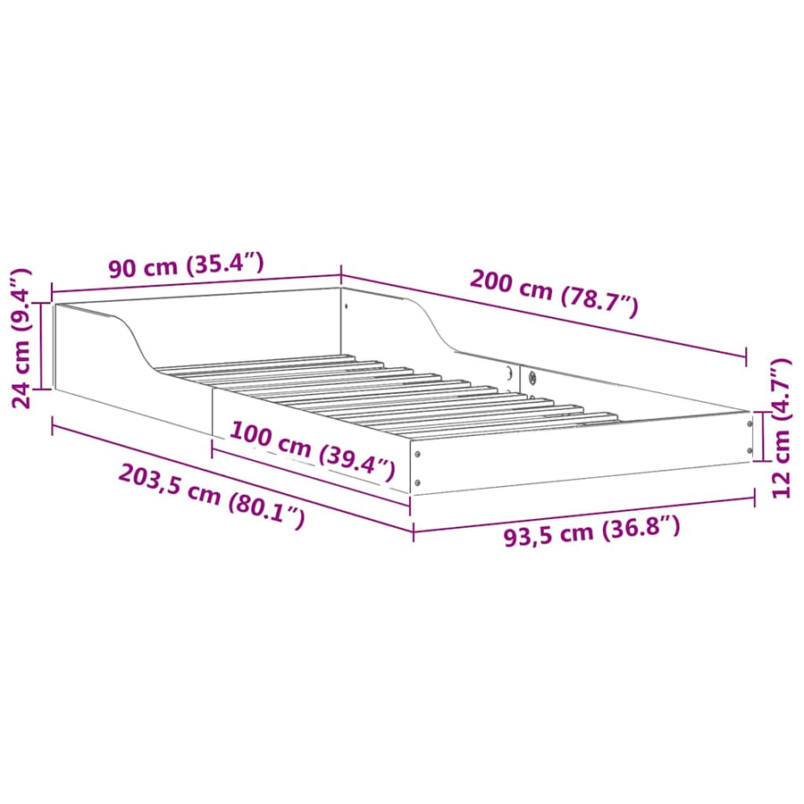 Bedframe Wasbruin 90 x 200 cm Grenenhout