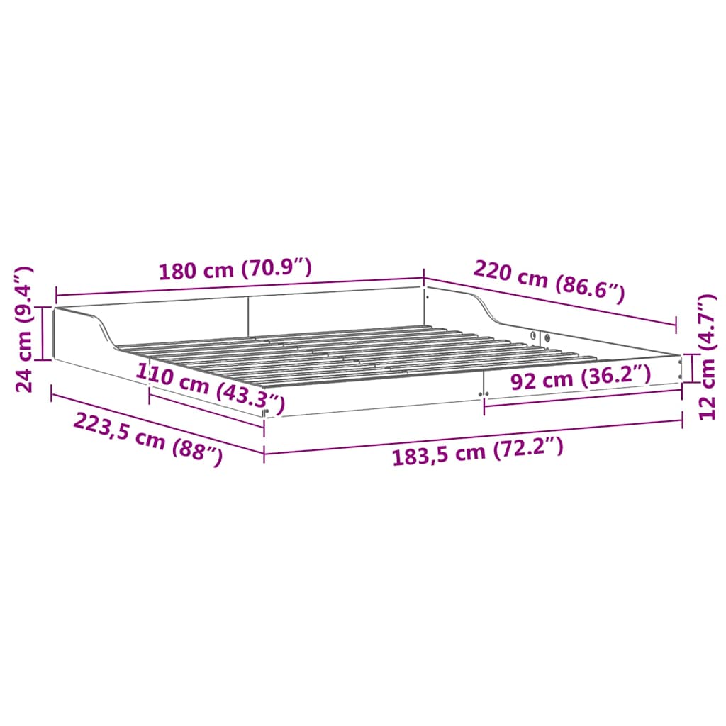 Bedframe Bruin 180 x 220 cm Massief grenenhout
