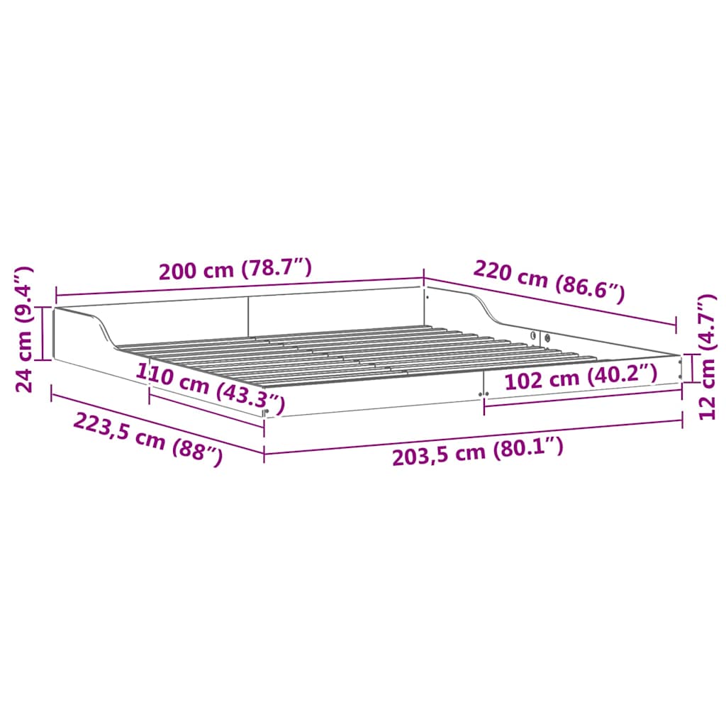 Bedframe Wasbruin 200 x 220 cm Massief grenenhout