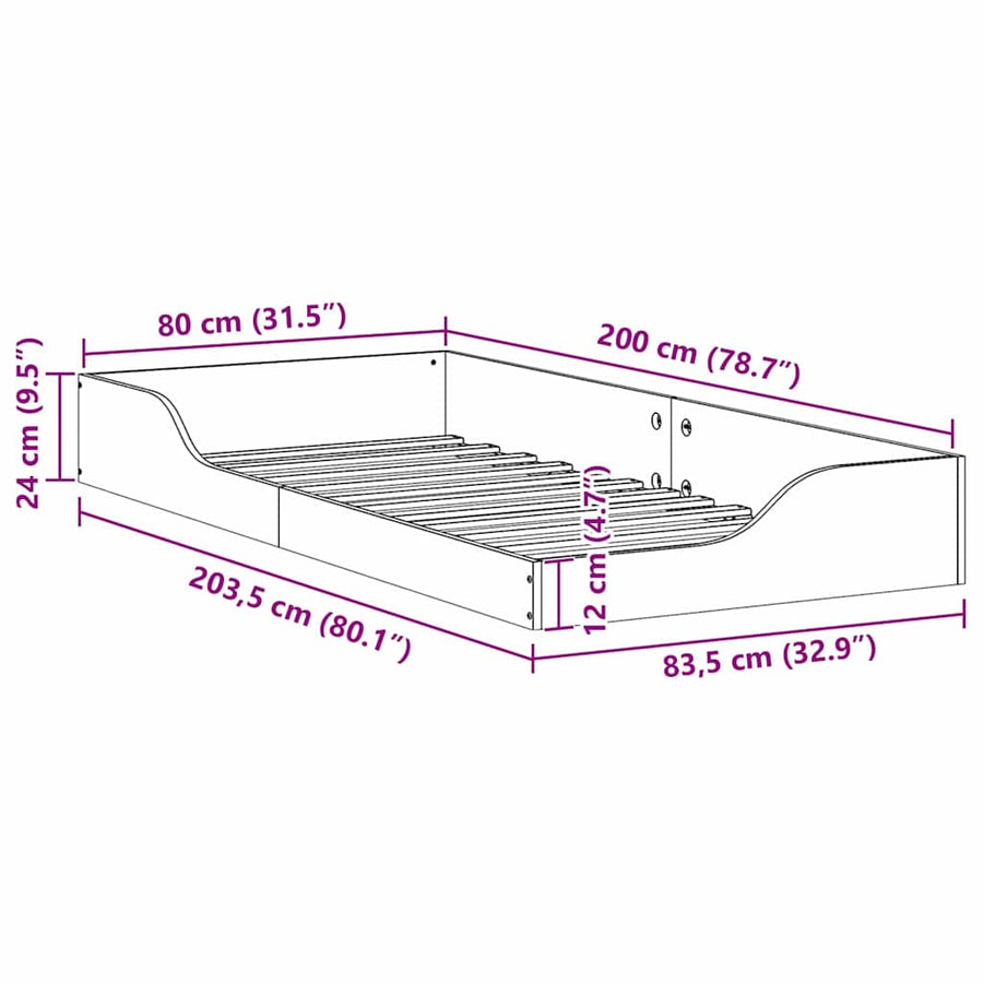 Bedframe Wit 80 x 200 cm Massief grenenhout