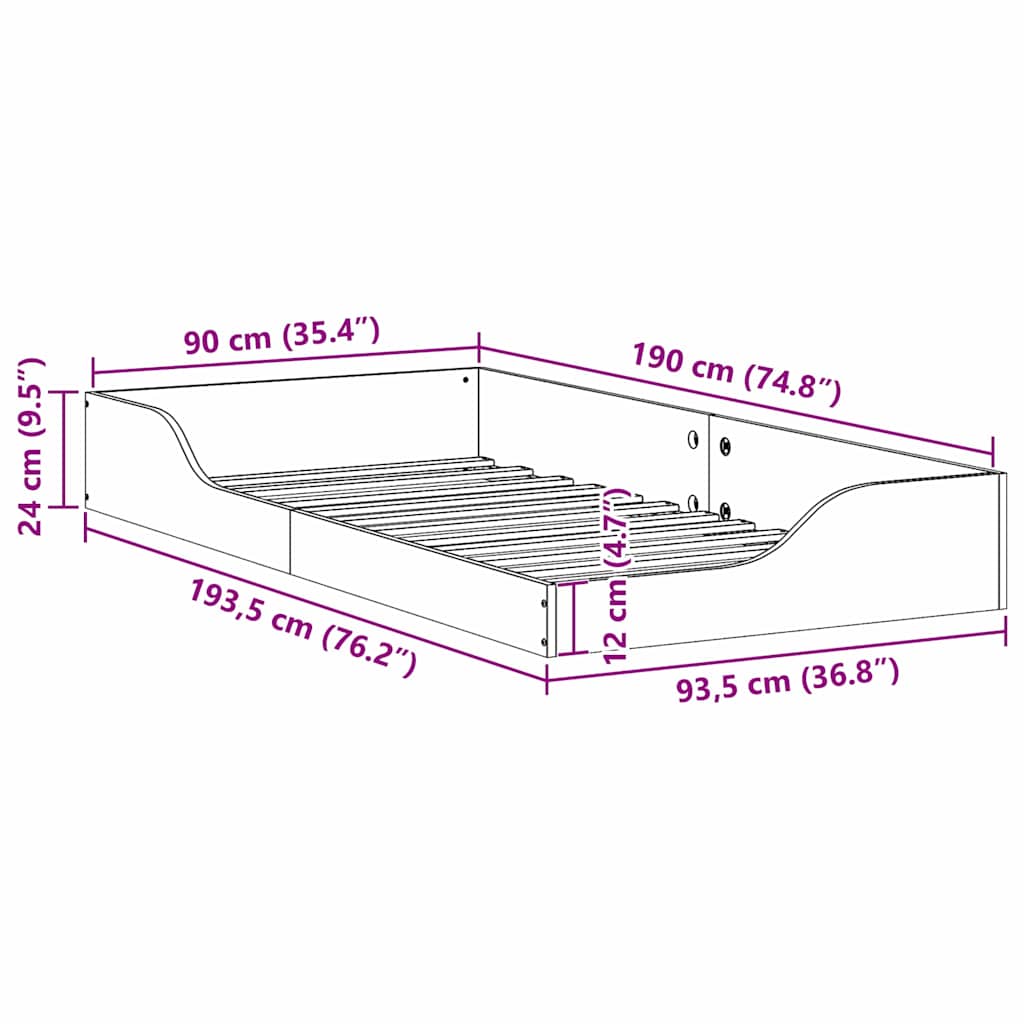 Bedframe Wasbruin 90 x 190 cm Massief grenenhout