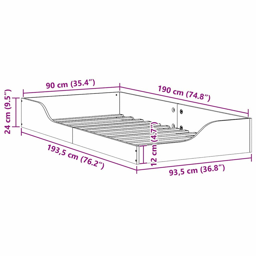 Bedframe Wasbruin 90 x 190 cm Massief grenenhout