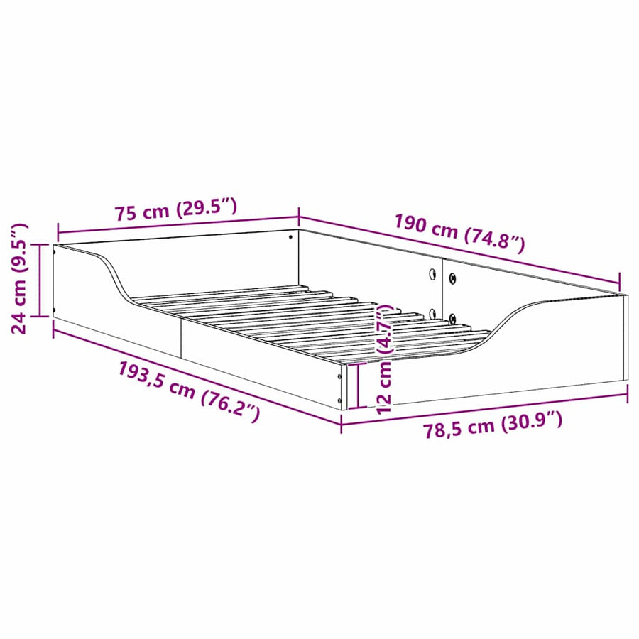 Bedframe Wit 75 x 190 cm Massief grenenhout