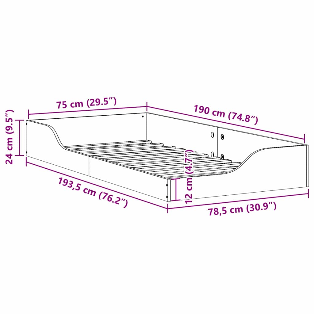 Bedframe Wasbruin 75 x 190 cm Massief grenenhout