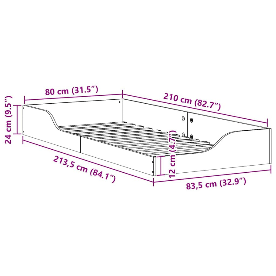 Bedframe Wasbruin 80 x 210 cm Massief hout