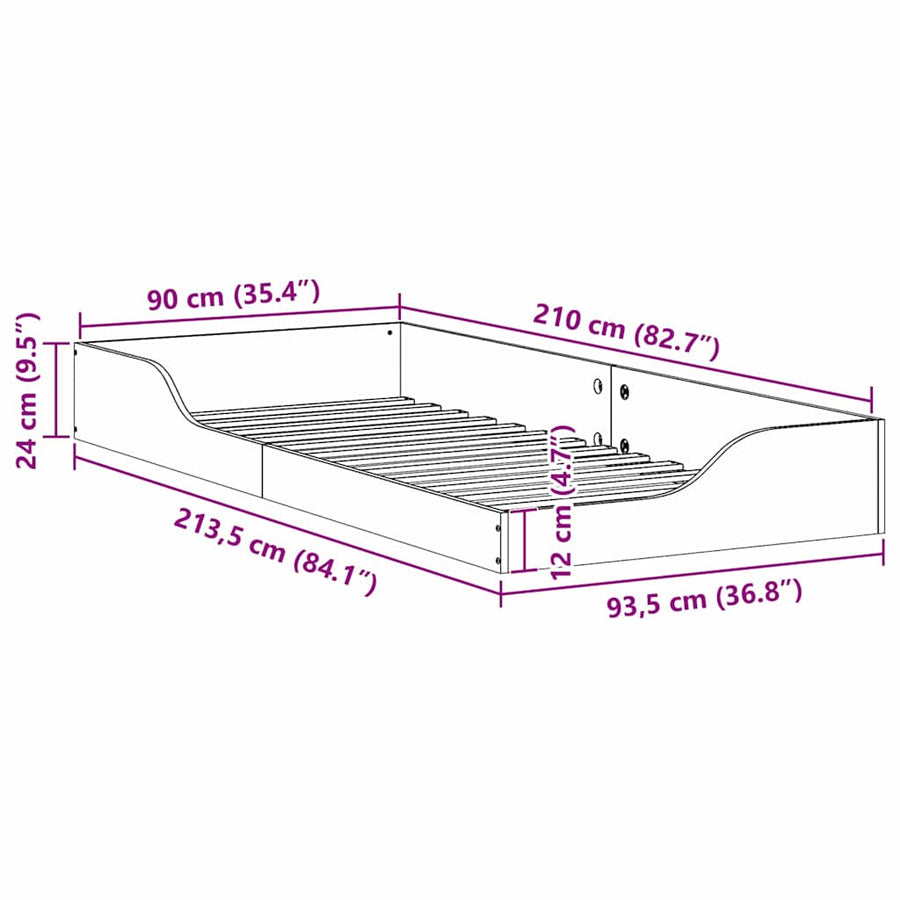 Bedframe Wasbruin 90 x 210 cm Massief grenenhout