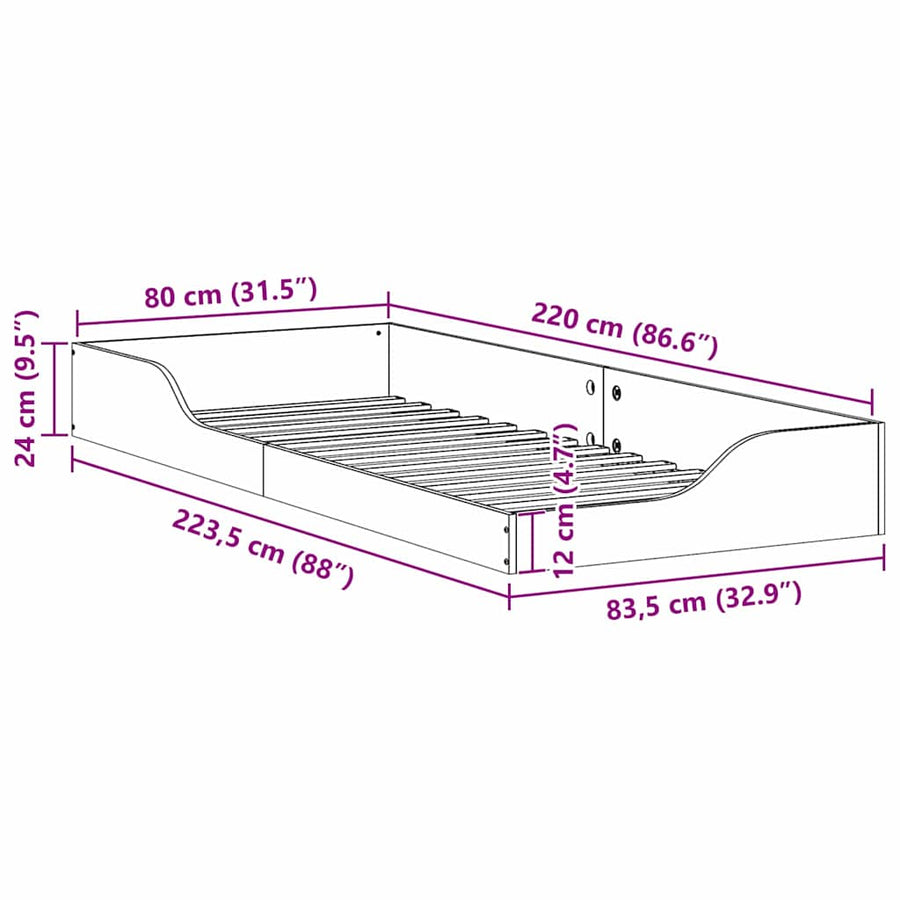 Bedframe Bruin 80 x 220 cm Massief grenenhout