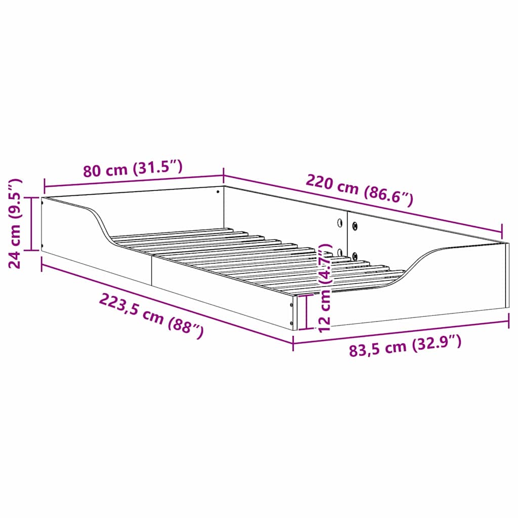 Bedframe Wit 80 x 220 cm Hout