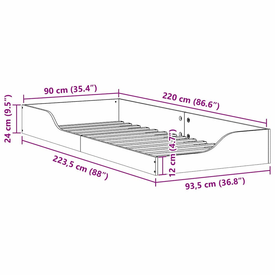 Bedframe Bruin 90 x 220 cm Massief grenenhout