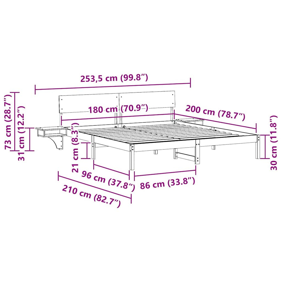 Bedframe met nachttafels Wit 180 x 200 cm Massief grenenhout