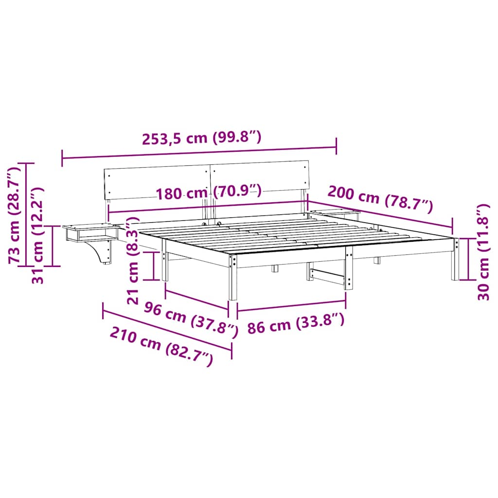 Bedframe met nachttafels met hoofdeinde Wasbruin 180 x 200 cm