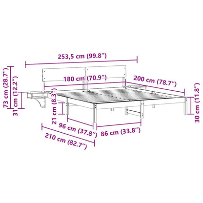 Bedframe met nachttafels met hoofdeinde Wasbruin 180 x 200 cm
