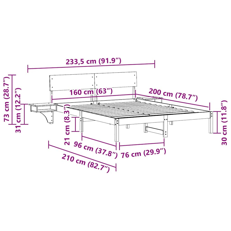 Bedframe met nachttafels Wit 160 x 200 cm Massief grenenhout