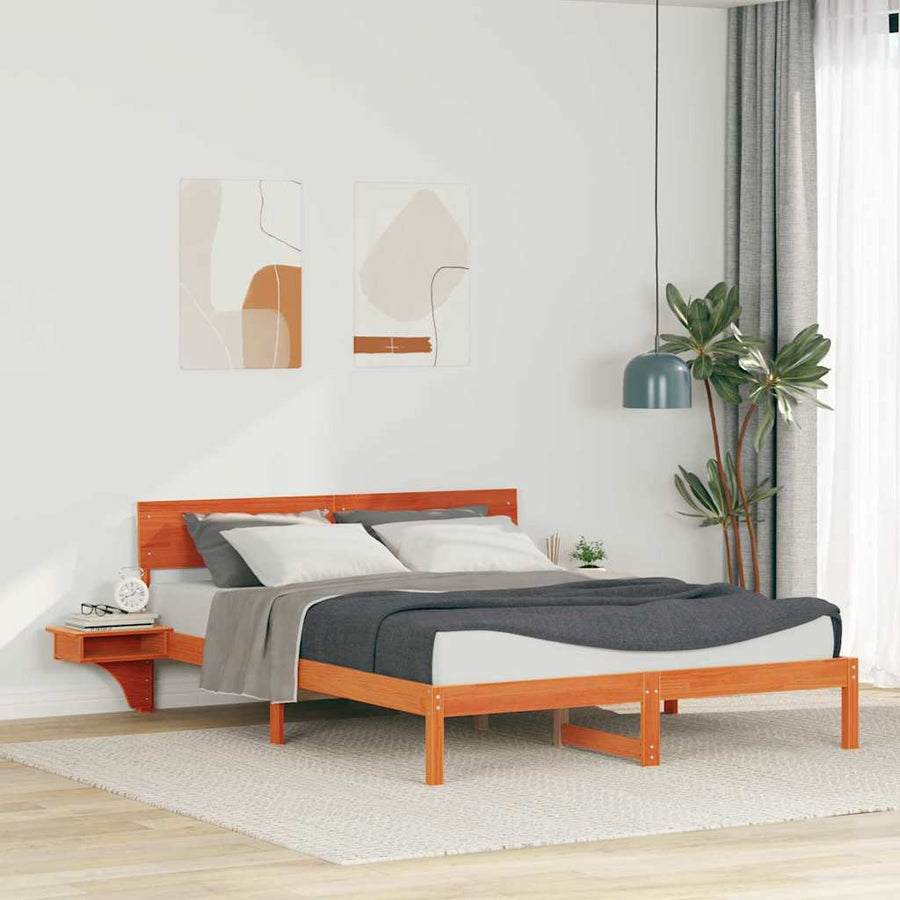 Bedframe met nachttafels met hoofdeinde Wasbruin 160 x 200 cm