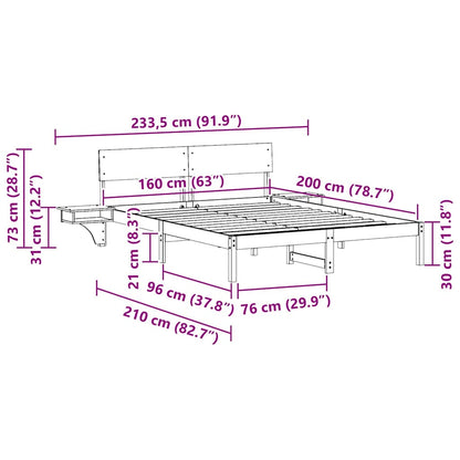 Bedframe met nachttafels met hoofdeinde Wasbruin 160 x 200 cm