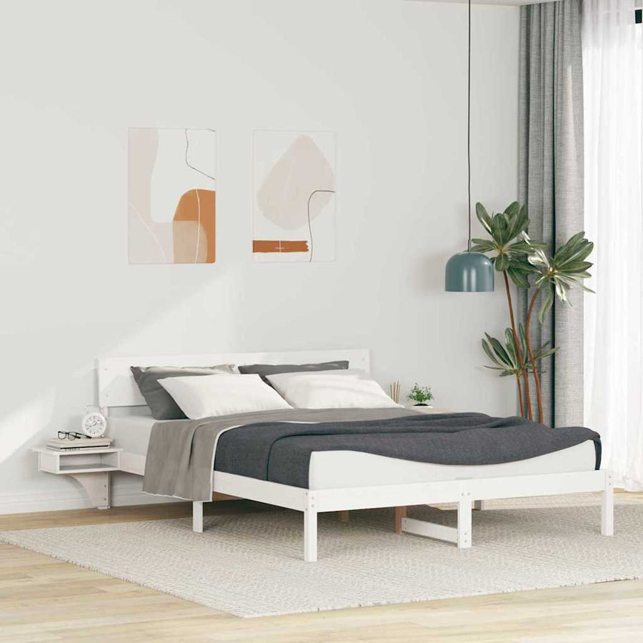 Bedframe met nachttafels Wit 150 x 200 cm Massief grenenhout