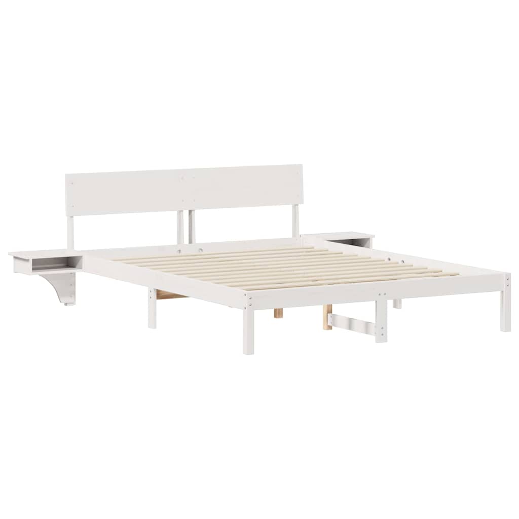 Bedframe met nachttafels Wit 150 x 200 cm Massief grenenhout
