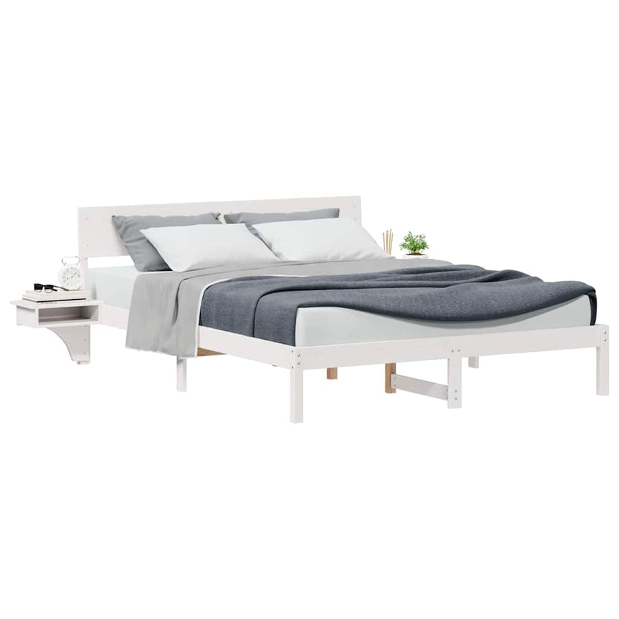 Bedframe met nachttafels Wit 150 x 200 cm Massief grenenhout