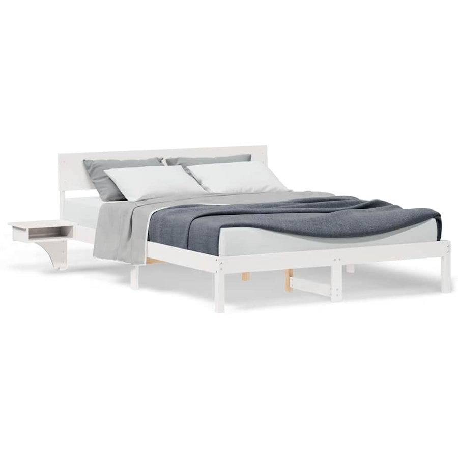 Bedframe met nachttafels Wit 150 x 200 cm Massief grenenhout