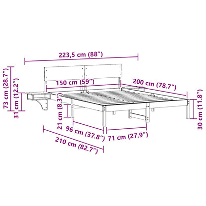 Bedframe met nachttafels met hoofdeinde Wasbruin 150 x 200 cm