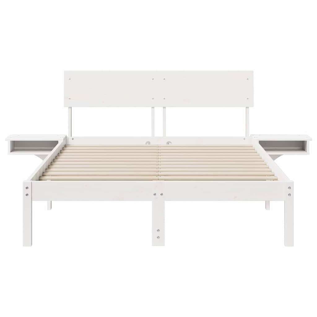 Bedframe met nachttafels Wit 135 x 190 cm Massief grenenhout