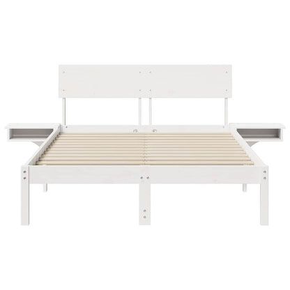 Bedframe met nachttafels Wit 135 x 190 cm Massief grenenhout