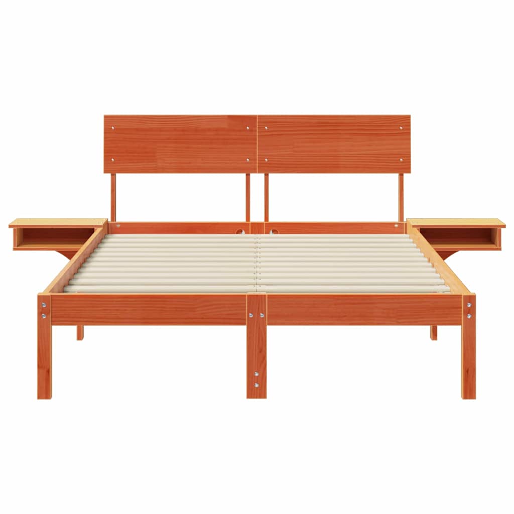 Bedframe met nachttafels met hoofdeinde Wasbruin 135 x 190 cm