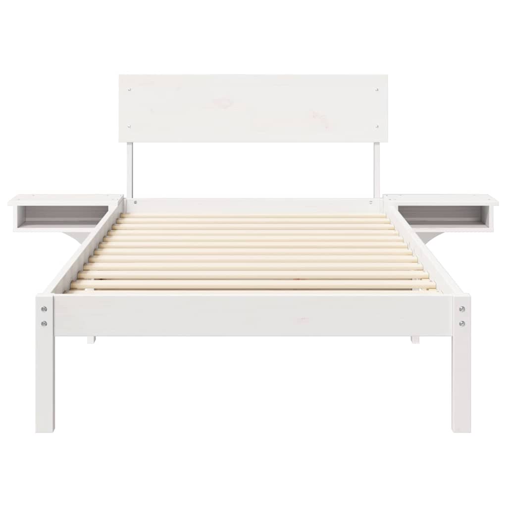 Bedframe met nachttafels Wit 90 x 190 cm Massief grenenhout