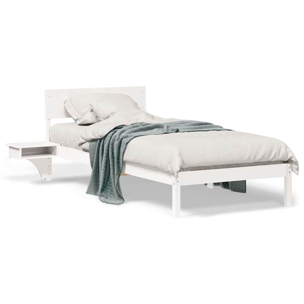Bedframe met nachttafels Wit 90 x 190 cm Massief grenenhout