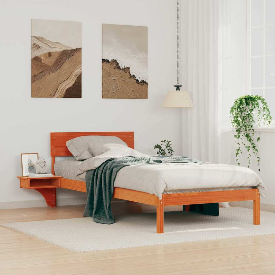 Bedframe met nachttafels met hoofdeinde Wasbruin 90 x 190 cm