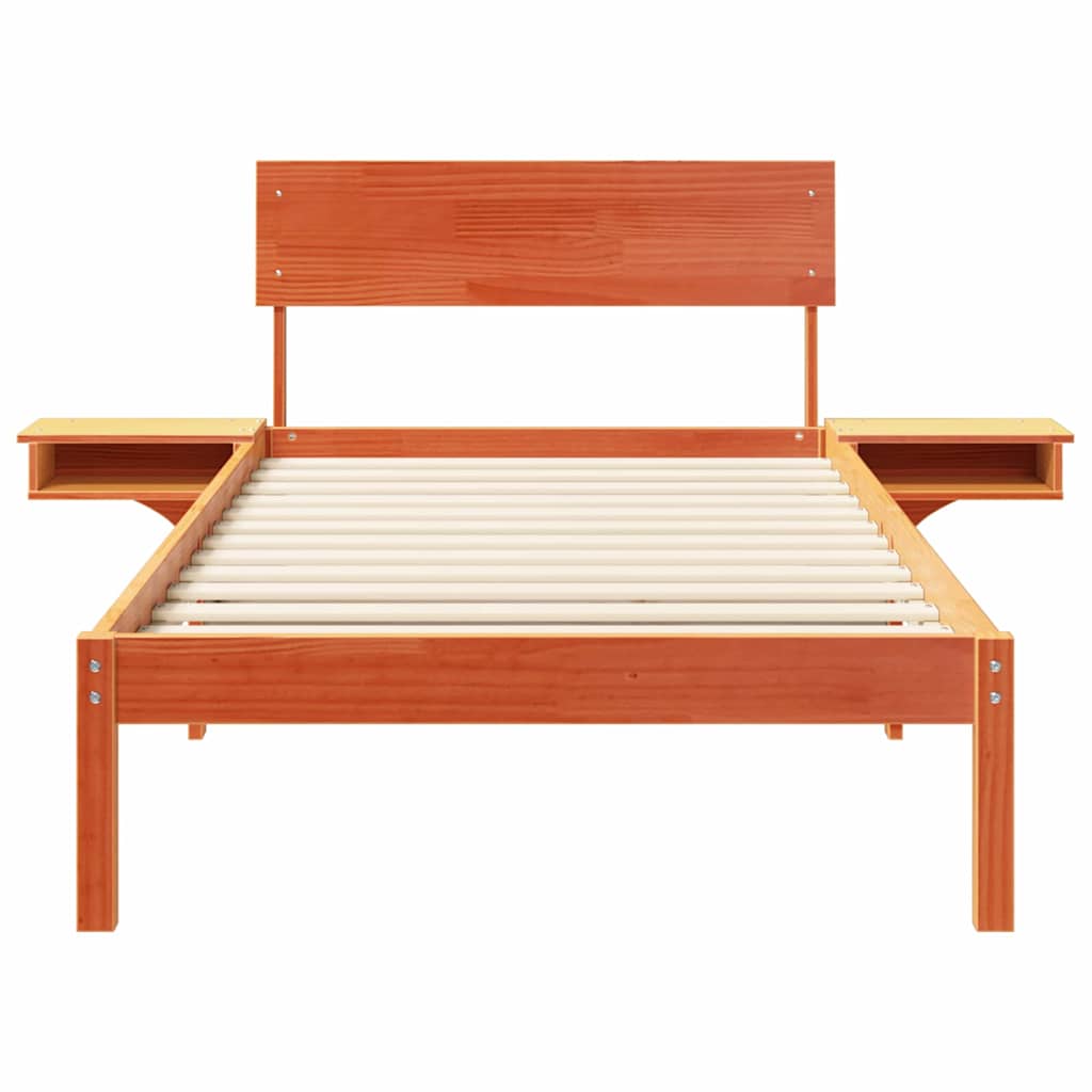Bedframe met nachttafels met hoofdeinde Wasbruin 90 x 190 cm