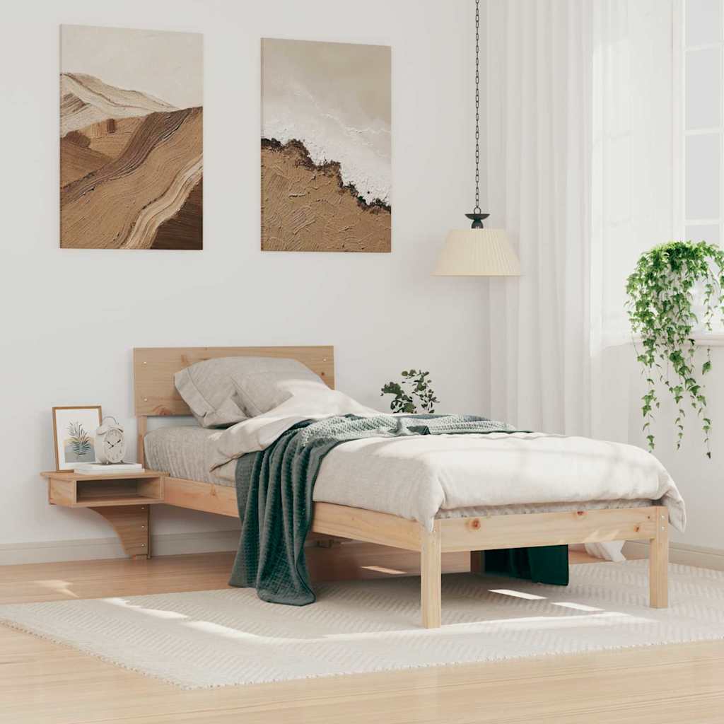 Bedframe met nachttafels Bruin 75 x 190 cm Massief grenenhout