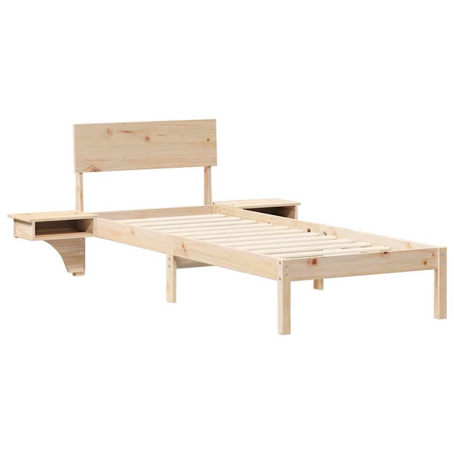 Bedframe met nachttafels Bruin 75 x 190 cm Massief grenenhout