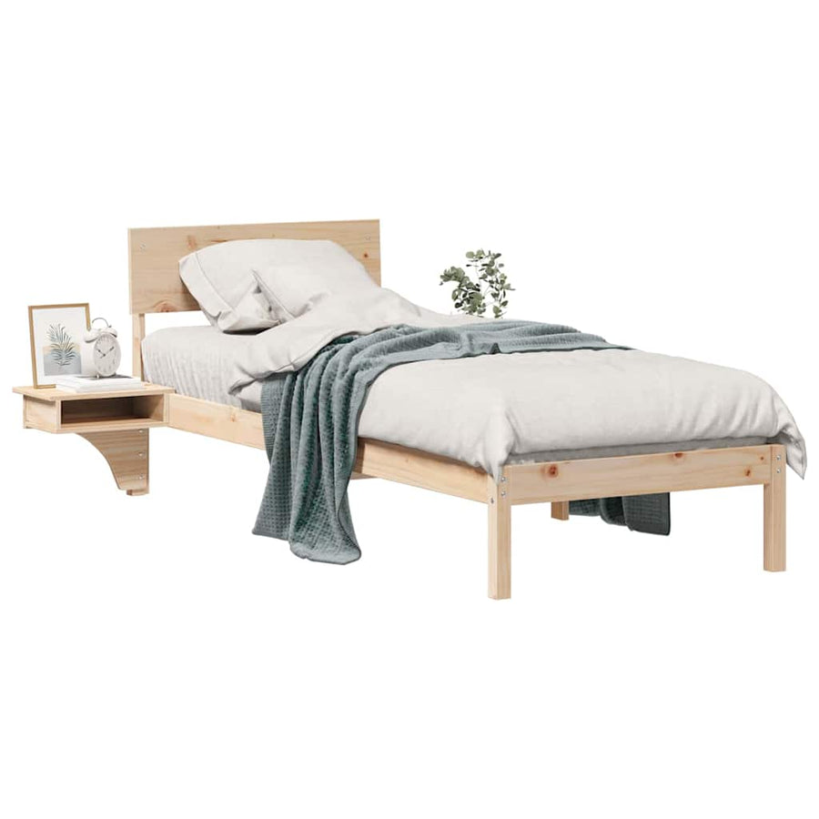 Bedframe met nachttafels Bruin 75 x 190 cm Massief grenenhout