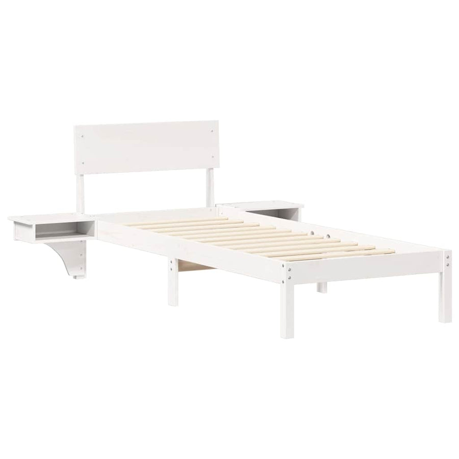 Bedframe met nachttafels Wit 75 x 190 cm Massief grenenhout