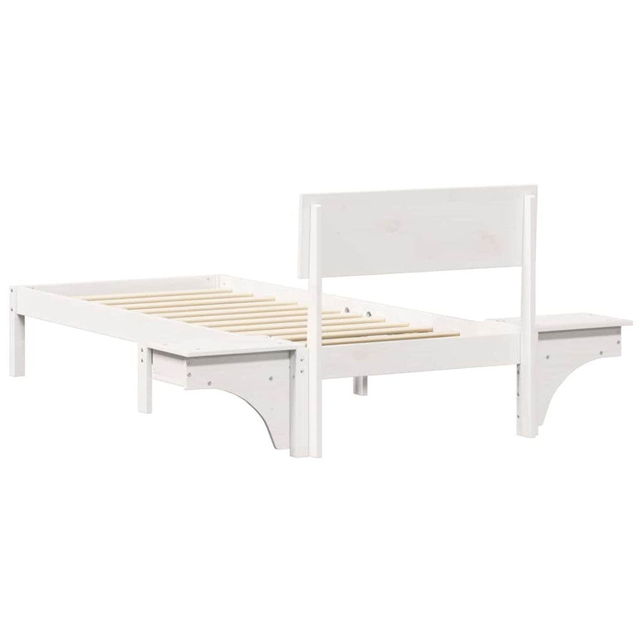 Bedframe met nachttafels Wit 75 x 190 cm Massief grenenhout