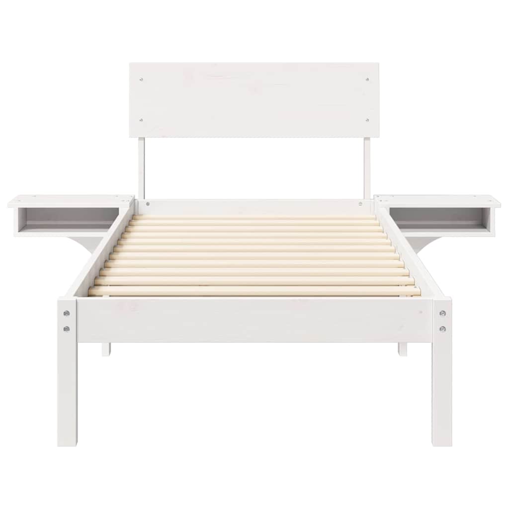 Bedframe met nachttafels Wit 75 x 190 cm Massief grenenhout