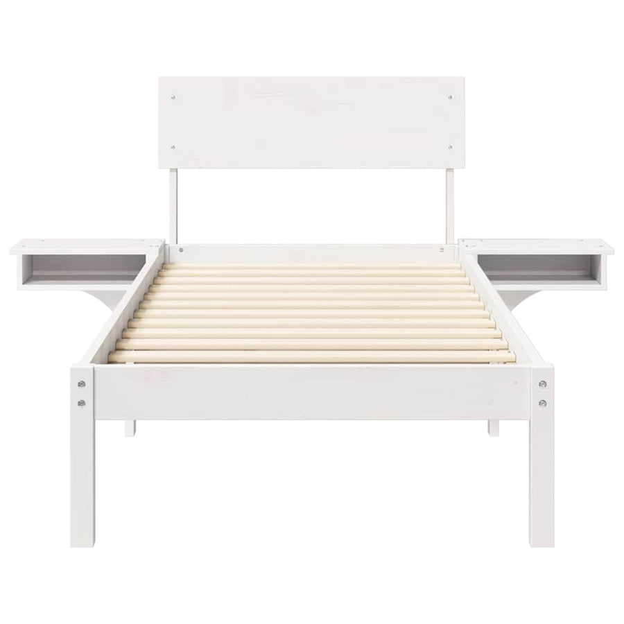 Bedframe met nachttafels Wit 75 x 190 cm Massief grenenhout
