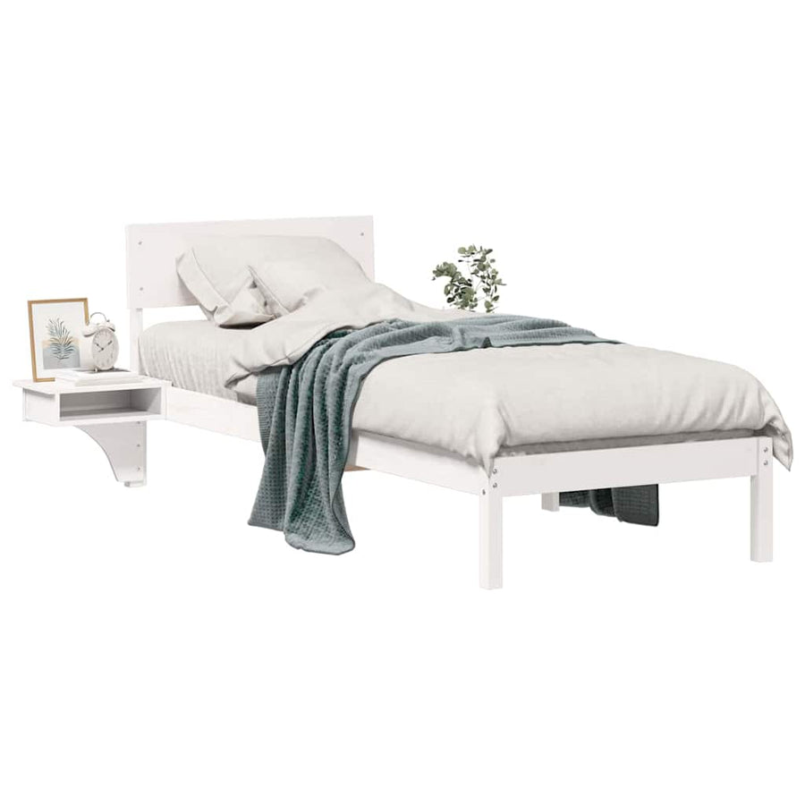 Bedframe met nachttafels Wit 75 x 190 cm Massief grenenhout