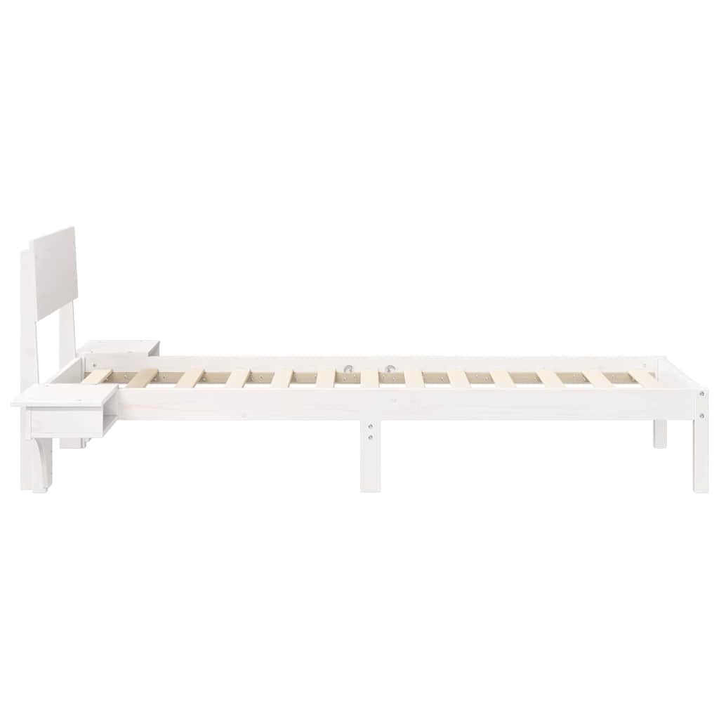 Bedframe met nachttafels Wit 75 x 190 cm Massief grenenhout