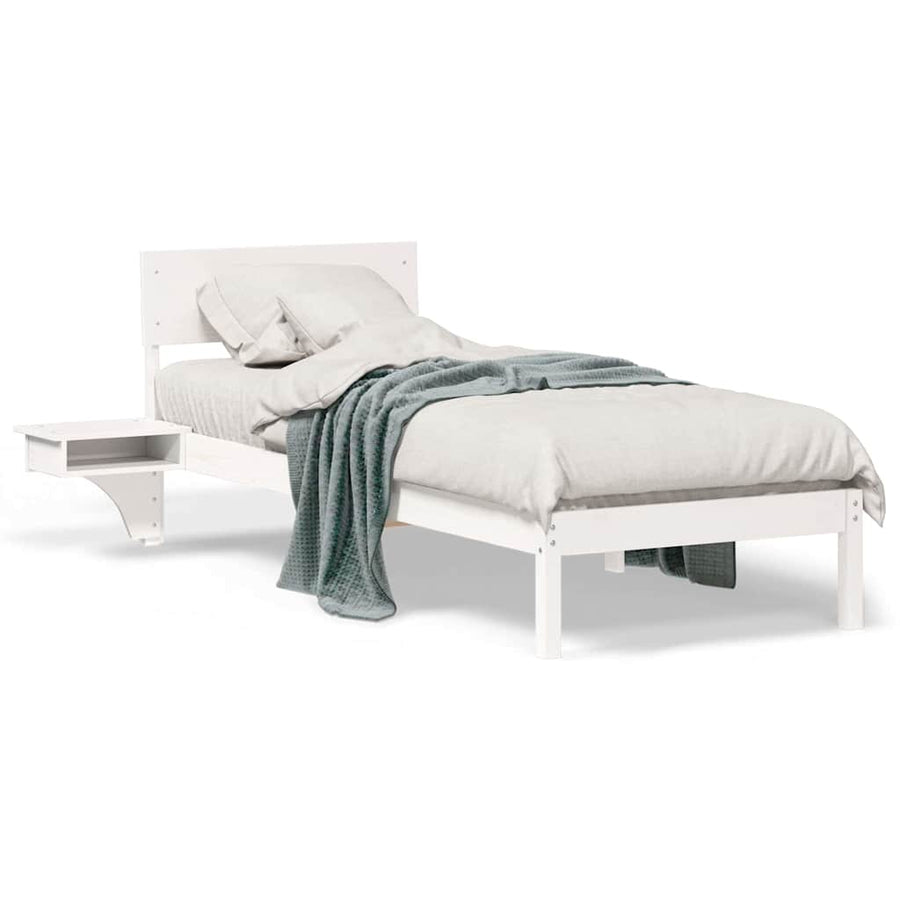 Bedframe met nachttafels Wit 75 x 190 cm Massief grenenhout