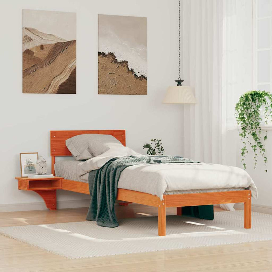 Bedframe met nachttafels met hoofdeinde Wasbruin 75 x 190 cm